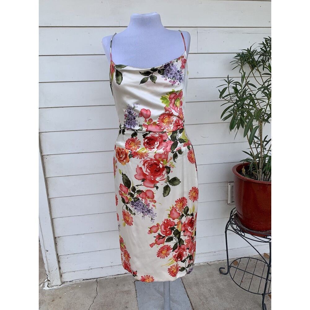 Vera Wang Floral Midi Dress - Cream, Red, Pink, Purple